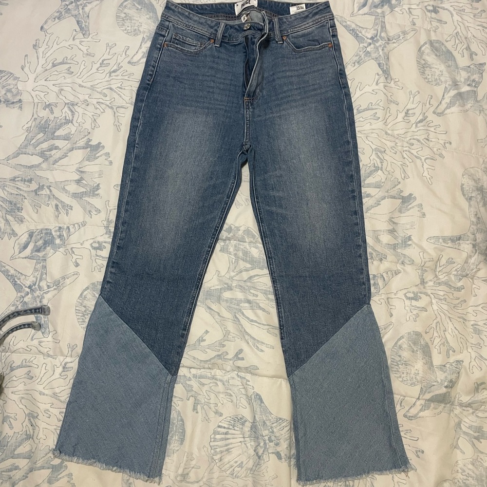 Paige Denim Colette Crop Flare Twisted Panel Raw Hem in Emmylou Wash Size 28
